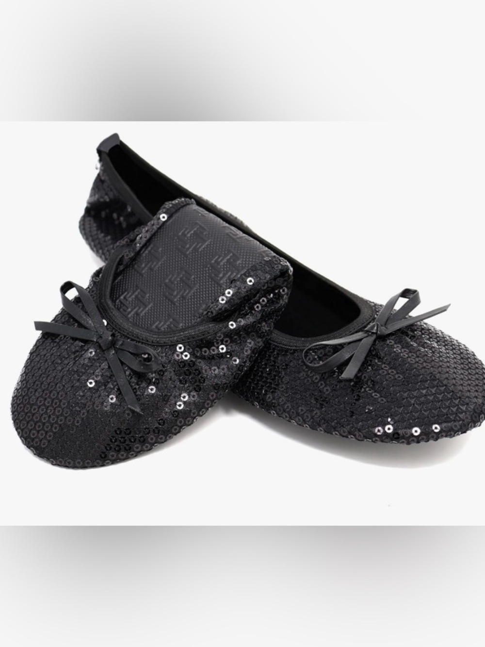 Black Sequin Ballet Flats with Bow, shoes